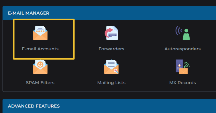 Select Email Accounts in your Direct Admin panel