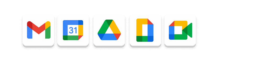 Google Workspace application icons including Gmail, Drive, and Meet