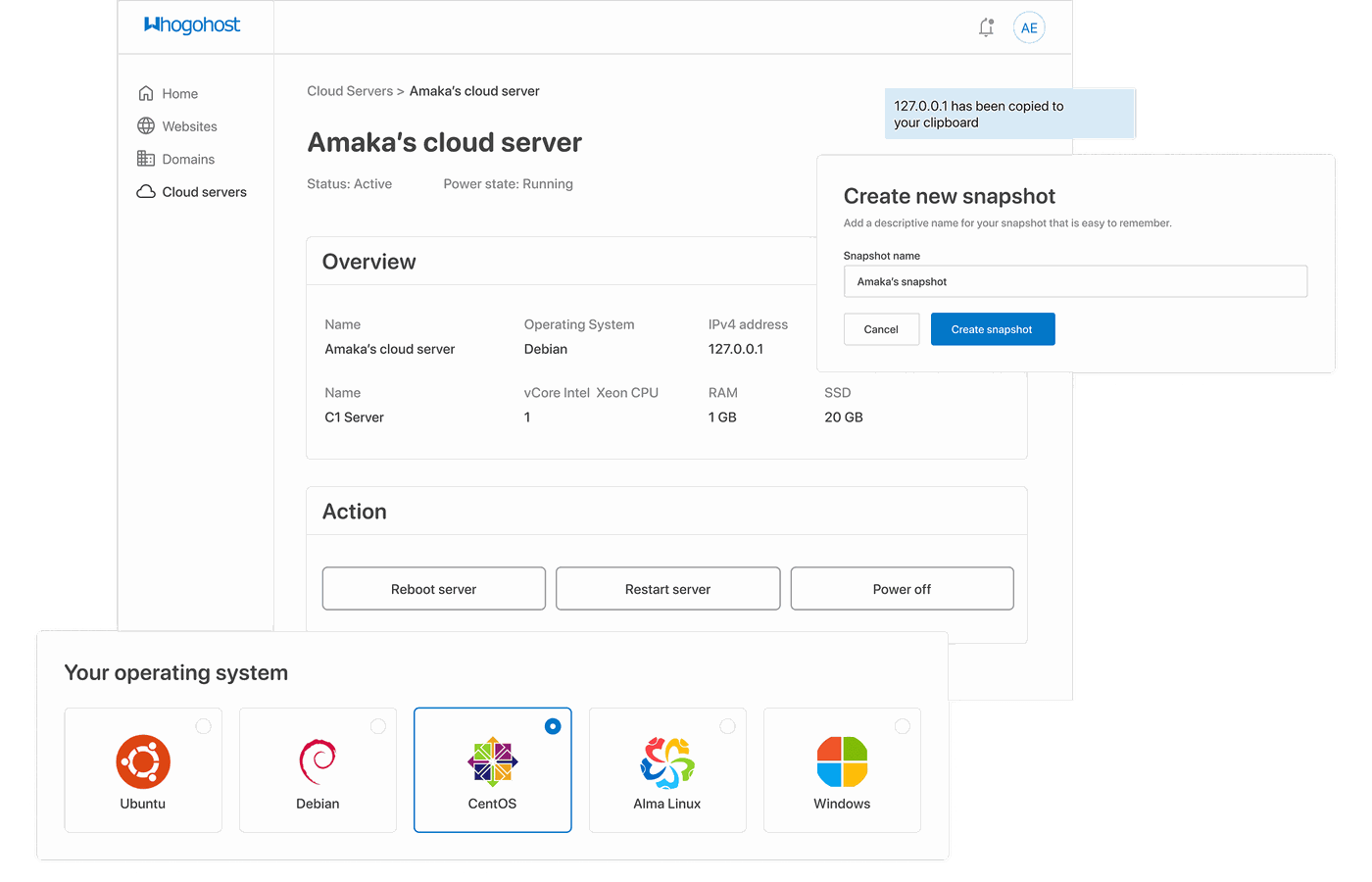 WhoGoHost VPS server dashboard